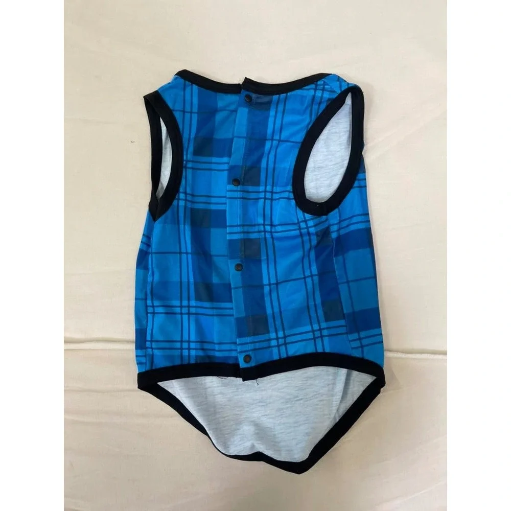 Blue Plaid Dog Tank Top Sleeveless Pet Shirt Snap Back Closure Size Large